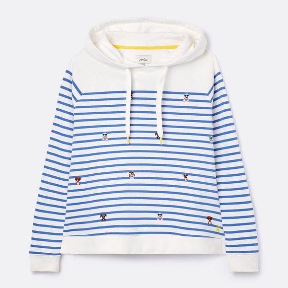 Joules Tops - NWT Joules Rowley Embroidered Hoodie in “Blue Dogs Stripe”